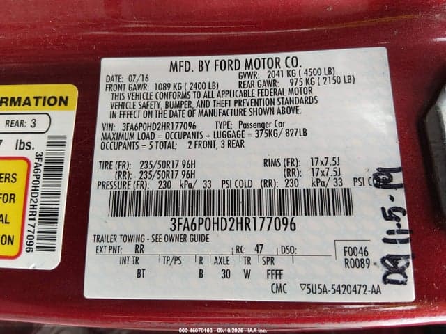 2017 FORD FUSION SE 9