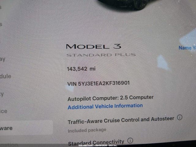 2019 TESLA MODEL 3 LONG RANGE/MID RANGE/STANDARD RANGE/STANDARD RANGE PLUS 15