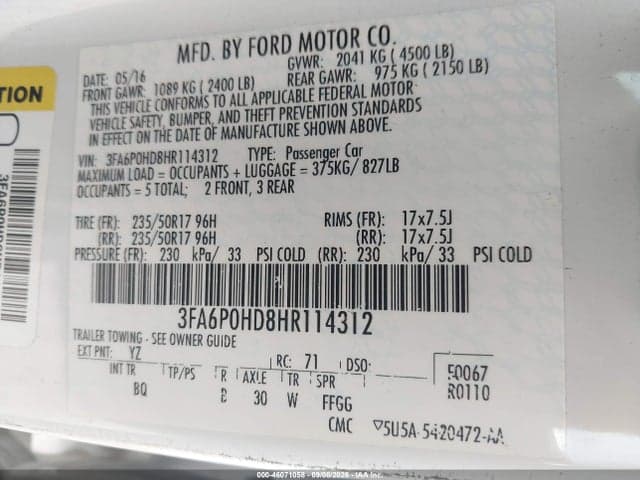 2017 FORD FUSION SE 9