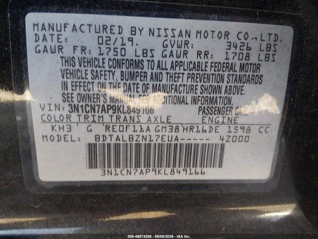 2019 NISSAN VERSA 1.6 SV 9