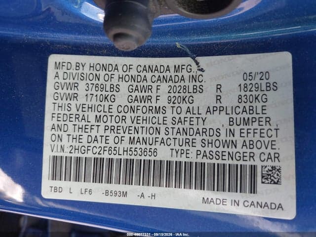 2020 HONDA CIVIC LX 9