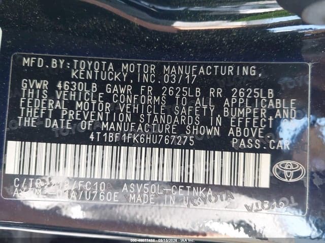 2017 TOYOTA CAMRY LE 9