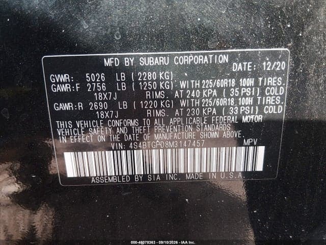 2021 SUBARU OUTBACK TOURING XT 9