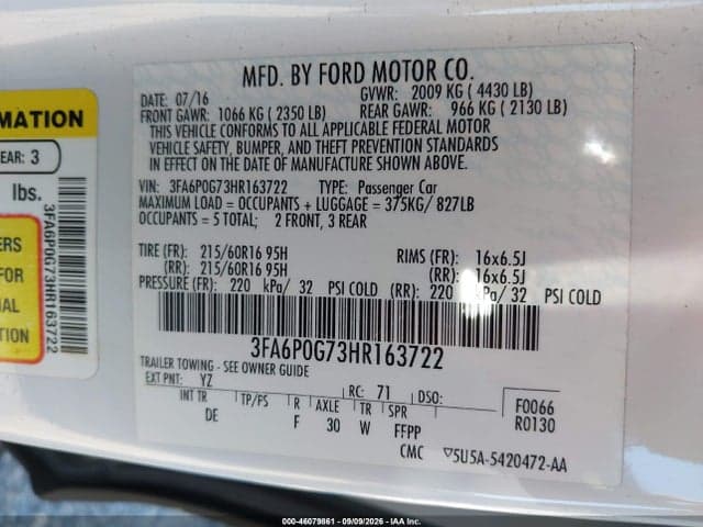 2017 FORD FUSION S 9