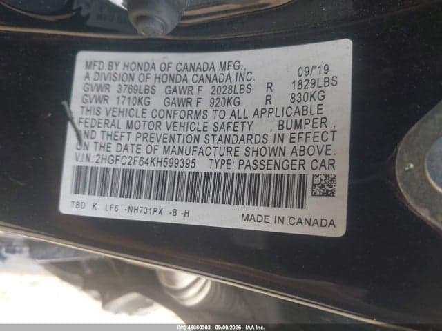 2019 HONDA CIVIC LX 9