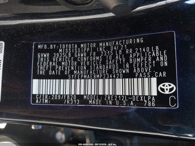 2021 TOYOTA COROLLA LE 9
