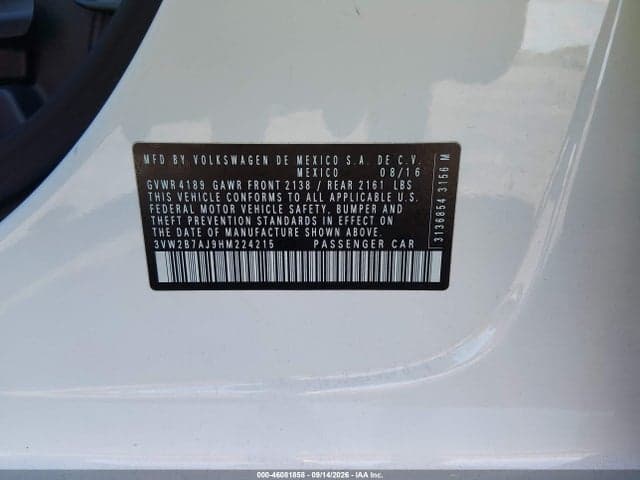2017 VOLKSWAGEN JETTA 1.4T S 9
