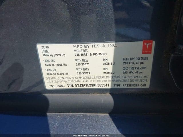 2019 TESLA MODEL S 100D/75D/LONG RANGE/STANDARD RANGE 9