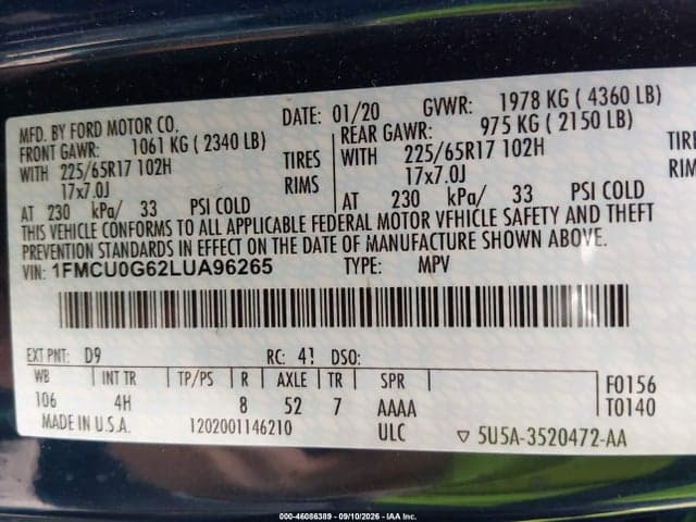 2020 FORD ESCAPE SE 9