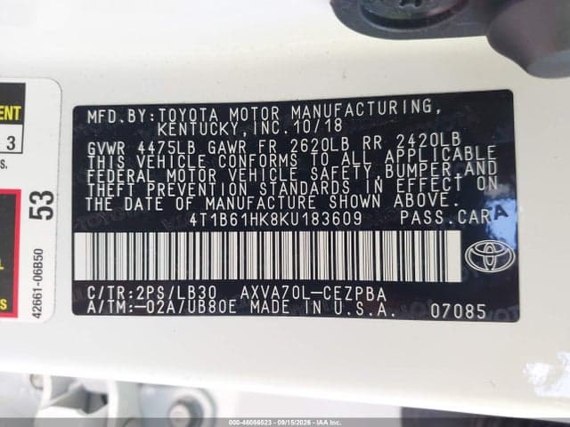 2019 TOYOTA CAMRY XSE 9
