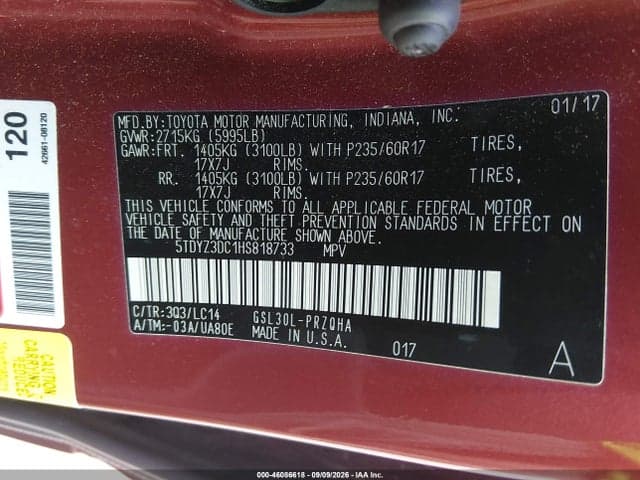 2017 TOYOTA SIENNA XLE 8 PASSENGER 9