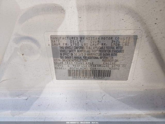 2019 NISSAN VERSA 1.6 S+ 9
