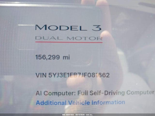 2018 TESLA MODEL 3 LONG RANGE/PERFORMANCE 15