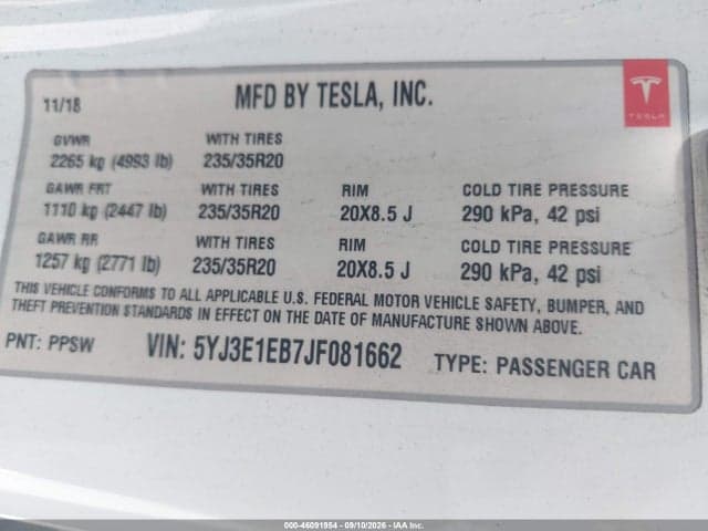 2018 TESLA MODEL 3 LONG RANGE/PERFORMANCE 9