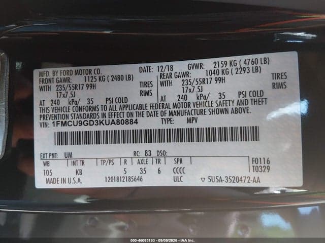 2019 FORD ESCAPE SE 9