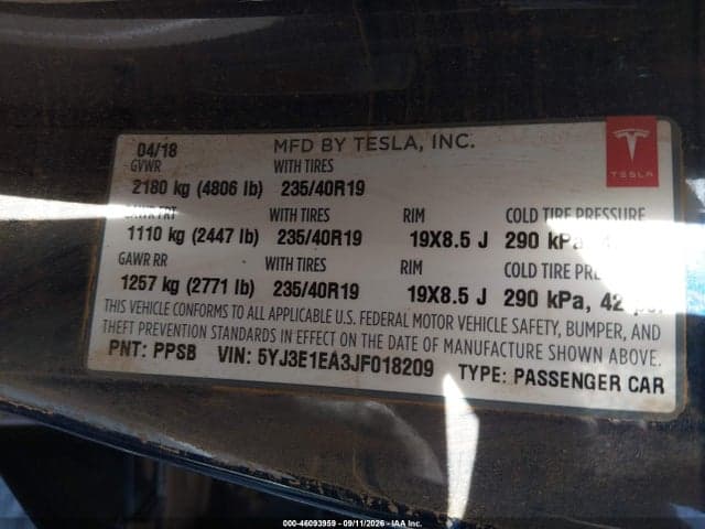 2018 TESLA MODEL 3 LONG RANGE/MID RANGE 9