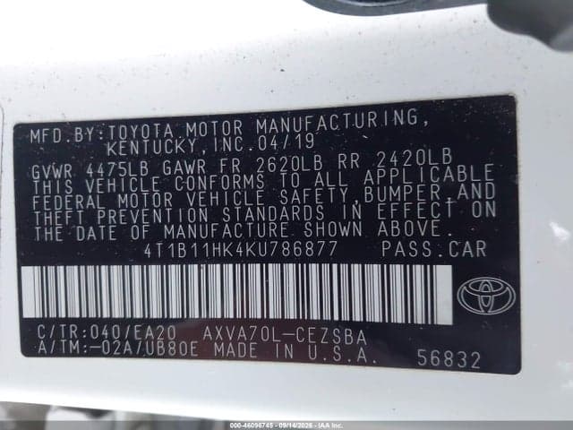 2019 TOYOTA CAMRY SE 9