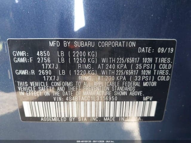 2020 SUBARU OUTBACK PREMIUM 9