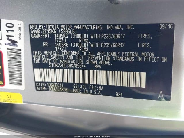 2017 TOYOTA SIENNA LE 8 PASSENGER 9
