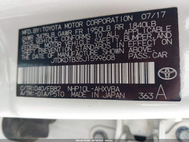 2018 TOYOTA PRIUS C TWO 9