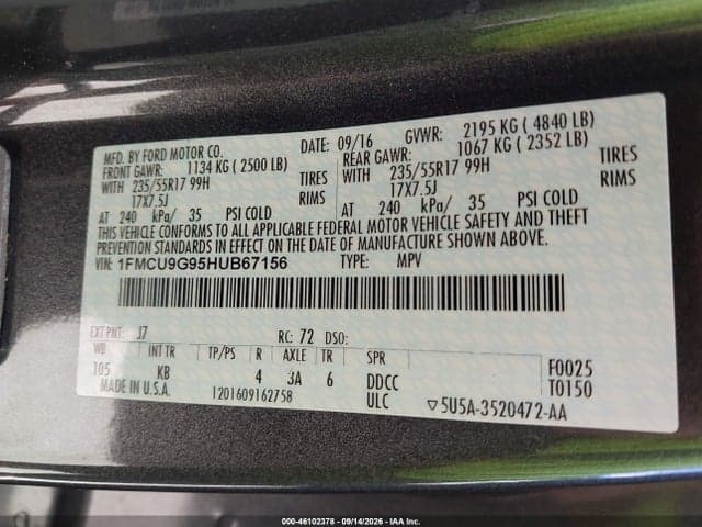 2017 FORD ESCAPE SE 9