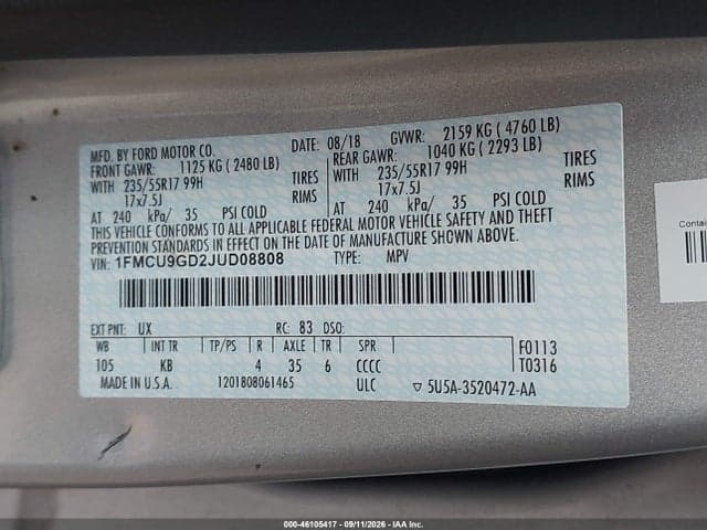 2018 FORD ESCAPE SE 9