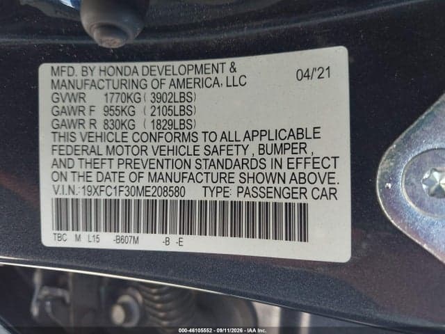 2021 HONDA CIVIC EX 9