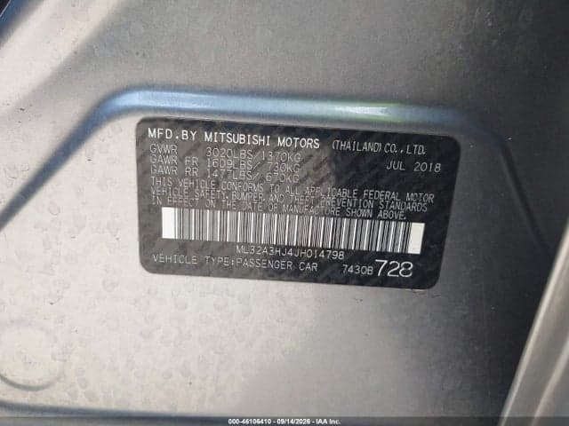 2018 MITSUBISHI MIRAGE ES 9