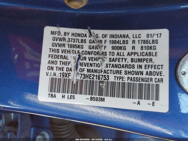 2017 HONDA CIVIC EX 9
