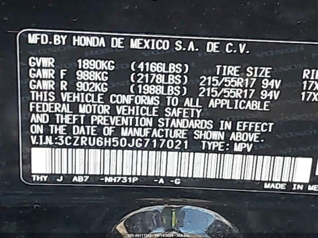 2018 HONDA HR-V EX 9
