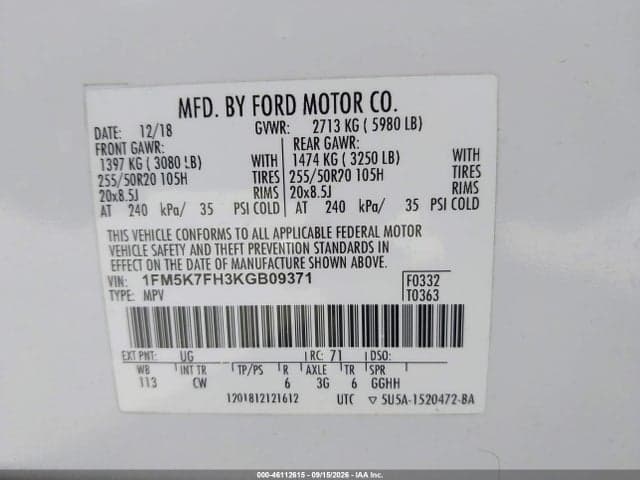 2019 FORD EXPLORER LIMITED 9