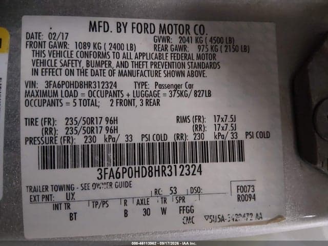 2017 FORD FUSION SE 9