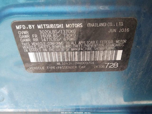 2017 MITSUBISHI MIRAGE ES 9