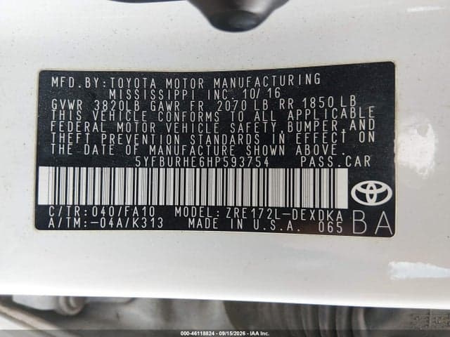 2017 TOYOTA COROLLA L 9