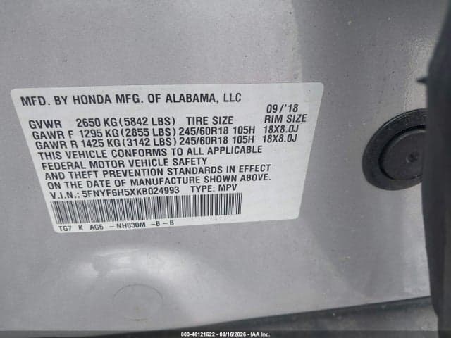 2019 HONDA PILOT EXL 9