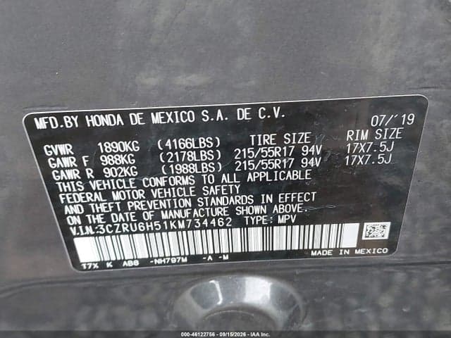 2019 HONDA HR-V EX 9