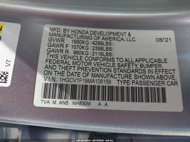 2021 HONDA ACCORD LX 9
