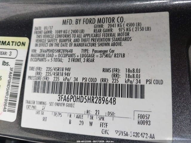 2017 FORD FUSION SE 9