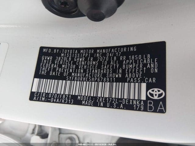 2017 TOYOTA COROLLA LE 9