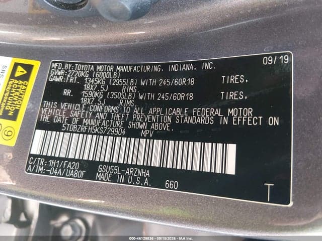 2019 TOYOTA HIGHLANDER LE PLUS 9