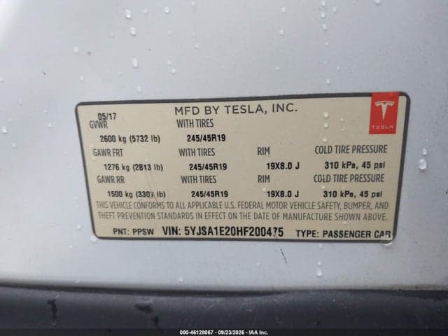 2017 TESLA MODEL S 100D/60D/75D/90D/P100D 9
