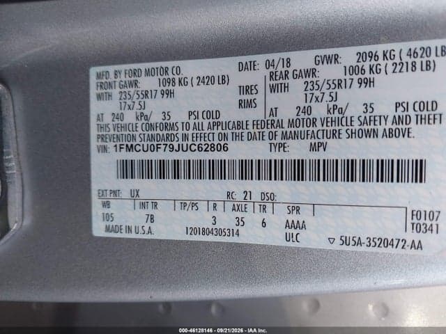 2018 FORD ESCAPE S 9