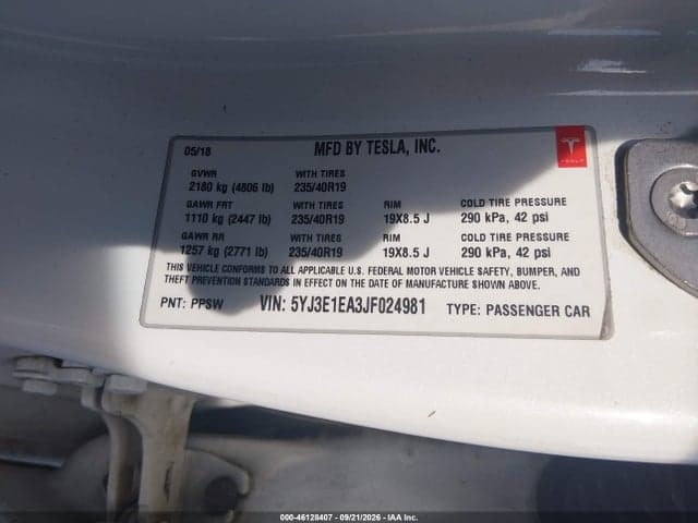 2018 TESLA MODEL 3 LONG RANGE/MID RANGE 9