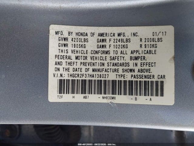 2017 HONDA ACCORD LX 9