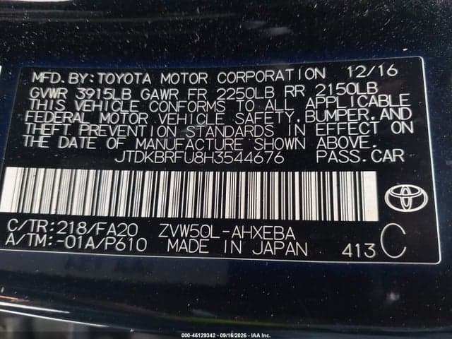 2017 TOYOTA PRIUS TWO 9