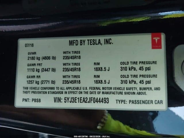 2018 TESLA MODEL 3 LONG RANGE/MID RANGE 9