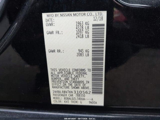2019 NISSAN ALTIMA 2.5 S 9