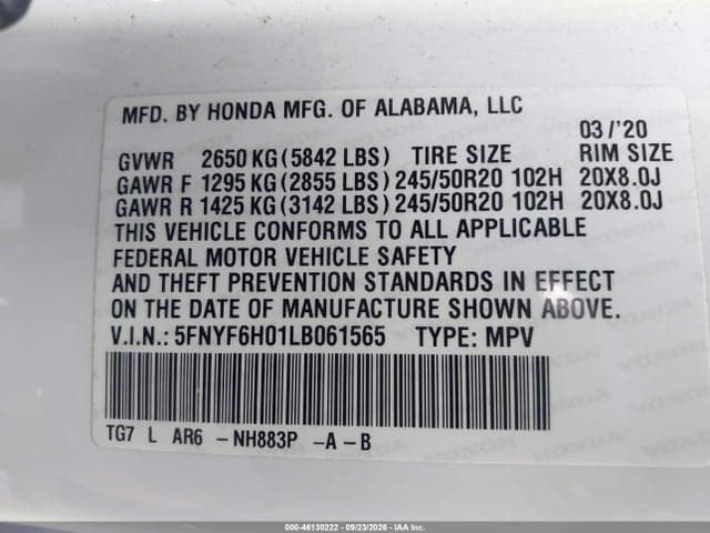 2020 HONDA PILOT AWD ELITE 9