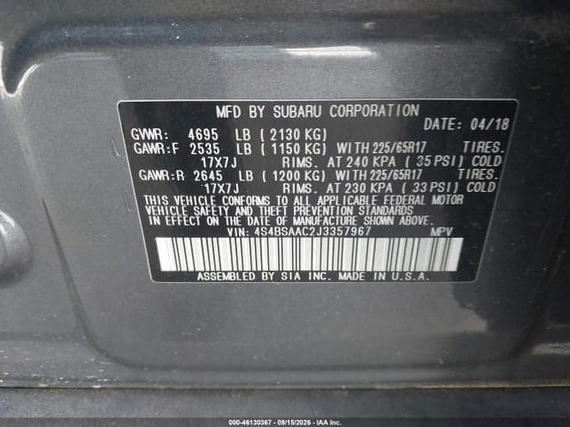 2018 SUBARU OUTBACK 2.5I 9