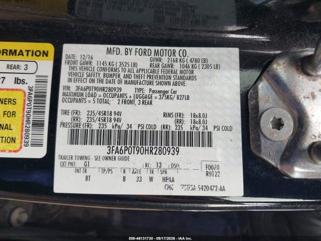 2017 FORD FUSION SE 9